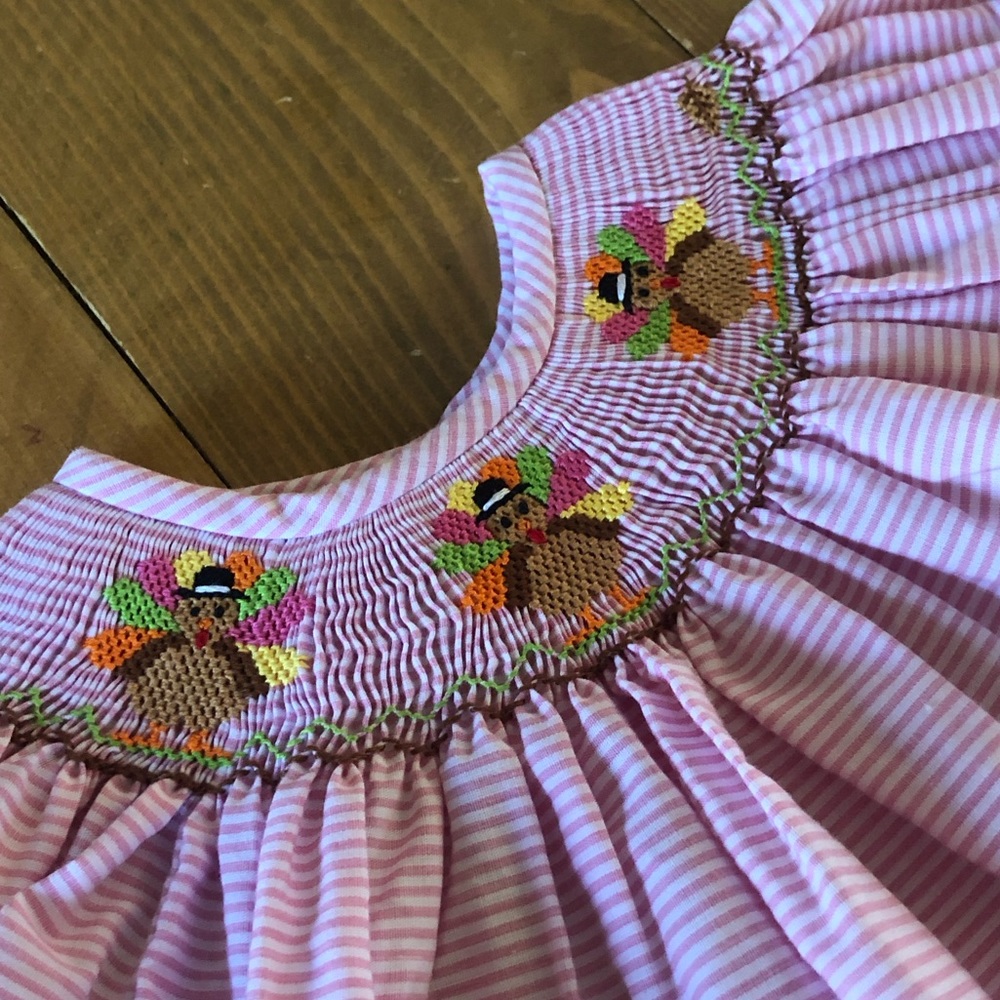 Thanksgiving Turkey pink smocked set